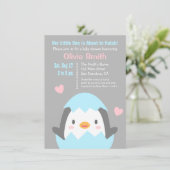 Cute Hatching Penguin Baby Shower Invitations Kaart (Staand voorkant)