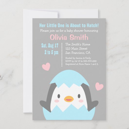 Cute Hatching Penguin Baby Shower Invitations Kaart (Voorkant)