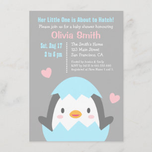 Cute Hatching Penguin Baby Shower Invitations Kaart