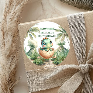 Cute Hatching Soon Baby Dino Shower Stickerlabels Ronde Sticker
