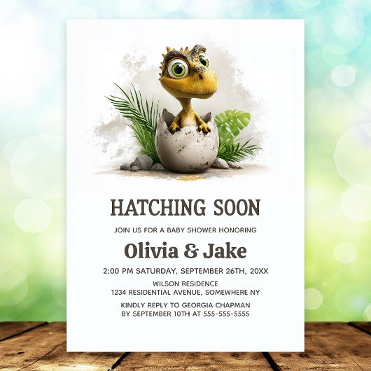 Cute Hatching Soon Dinosaur Baby Shower Invitation Kaart