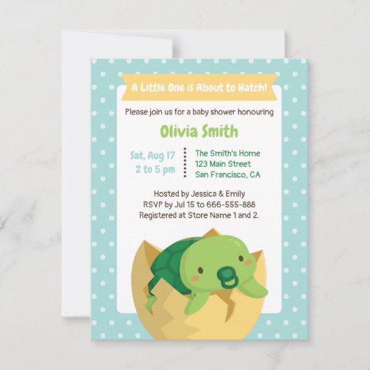 Cute Hatching Turtle Boy Baby Shower Invitations Kaart (Voorkant)