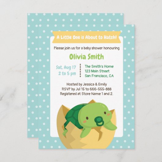 Cute Hatching Turtle Boy Baby Shower Invitations Kaart (Voorkant / Achterkant)