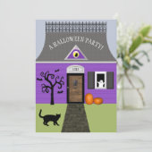 Cute Haunted House Halloween Invitation Kaart (Staand voorkant)