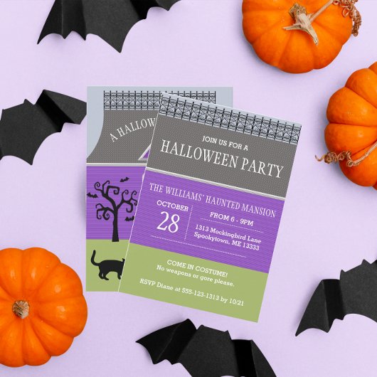 Cute Haunted House Halloween Invitation Kaart