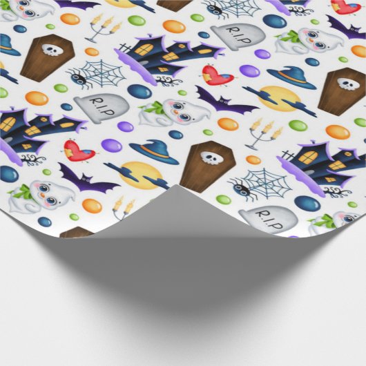Cute Haunted House Halloween Pattern Cadeaupapier (Hoek)