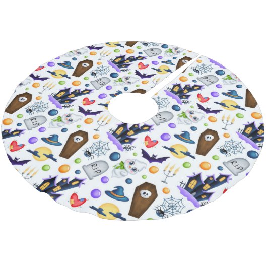 Cute Haunted House Halloween Pattern Kerstboom Rok (Gekanteld)