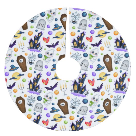 Cute Haunted House Halloween Pattern Kerstboom Rok (Voorkant)