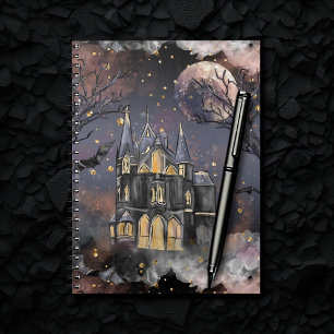 Cute Haunted House Spooky Full Moon Trees Bats Notitieboek