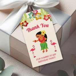 Cute Hawaiaanse Hula Meisje Luau Verjaardagsfeest  Cadeaulabel