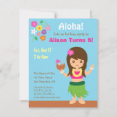 Cute Hawaii Hula Girl Luau Birthday Party Kaart (Voorkant)