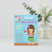 Cute Hawaii Hula Girl Luau Birthday Party Kaart (Staand voorkant)