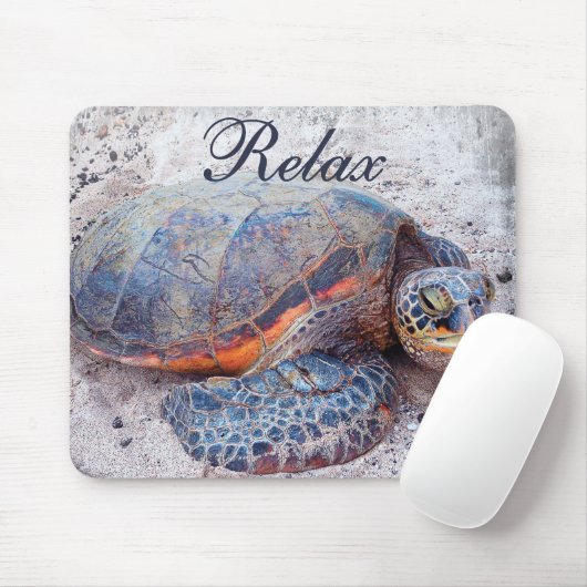 Cute Hawaiian Honu Zee Turtle Photo Relax Quote Muismat (Met muis)
