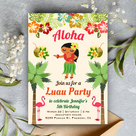 Cute Hawaiian Hula Girl Luau Birthday Party Invite Kaart