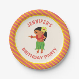 Cute Hawaiian Hula Girl Luau Birthday Party Papieren Bordje