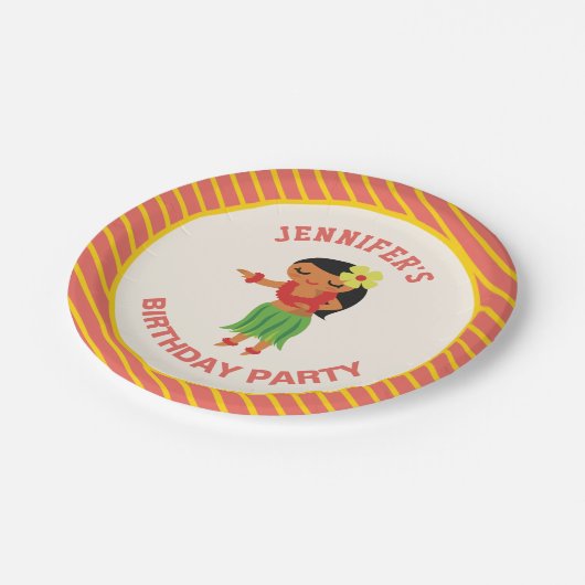 Cute Hawaiian Hula Girl Luau Birthday Party Papieren Bordje (Gekanteld)