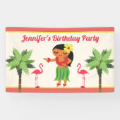 Cute Hawaiian Hula Girl Luau Birthday Party Spandoek (Horizontaal)