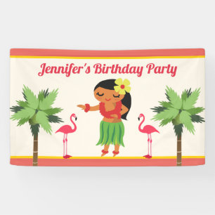 Cute Hawaiian Hula Girl Luau Birthday Party Spandoek