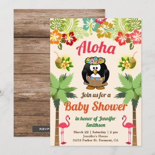Cute Hawaiian Penguin Luau Baby shower Invitation Kaart