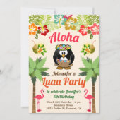Cute Hawaiian Penguin | Luau Birthday Party Invite Kaart (Voorkant)