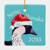 Cute Hawaiian Santa Nene Mele Kalikimaka Aqua Keramisch Ornament (Achterkant)