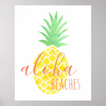 Cute Hawaiian Waterverf Pineapple Aloha Beaches