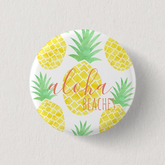 Cute Hawaiian Waterverf Pineapple Aloha Beaches Ronde Button 3,2 Cm (Voorkant)