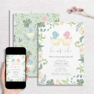 Cute He of she Dinosaur Gender Reopenbaart Oerwoud Kaart