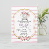 Cute Heart Baby Elephant Girl baby shower Kaart (Staand voorkant)