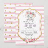 Cute Heart Baby Elephant Girl baby shower Kaart (Voorkant / Achterkant)