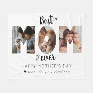 Cute Heart Best Ma Ever 3 Photo Collage Fleece Deken