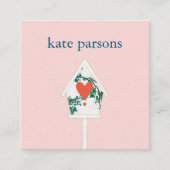 Cute Heart Birdhouse Square Visitekaartje (Voorkant)