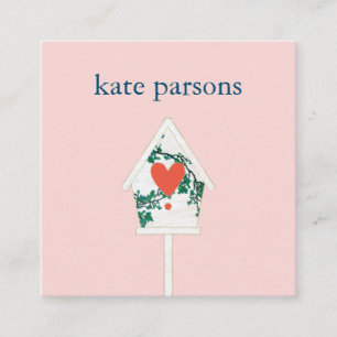 Cute Heart Birdhouse Square Visitekaartje
