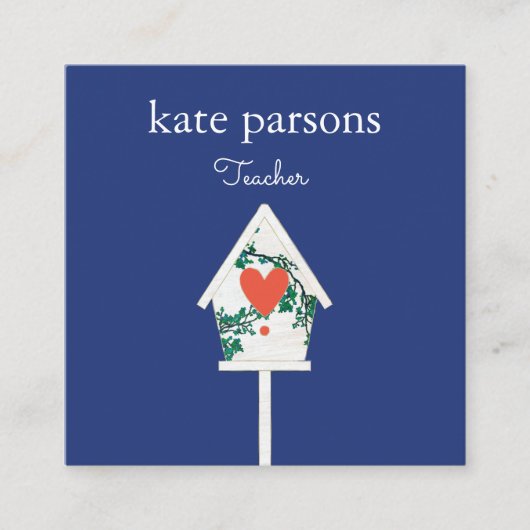 Cute Heart Birdhouse Vierkante Visitekaartje (Voorkant)