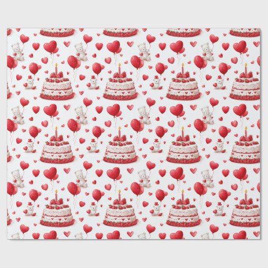 Cute Heart Birthday, Valentine Celebration Pattern Cadeaupapier (Vlak)