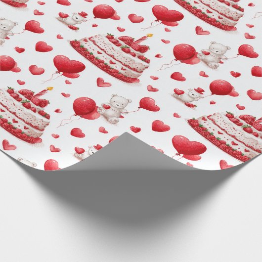 Cute Heart Birthday, Valentine Celebration Pattern Cadeaupapier (Hoek)