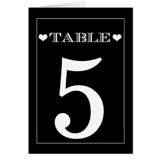 Cute Heart Black Wedtable Number kaarten (Voorkant)