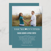 Cute Heart Blauwgroen Wedding Photo Invitations Kaart (Voorkant / Achterkant)