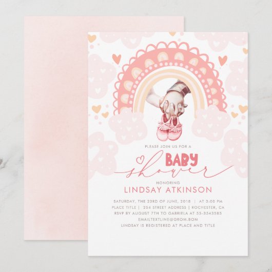 Cute Heart Boho Rainbow Pink Baby shower Kaart (Voorkant / Achterkant)