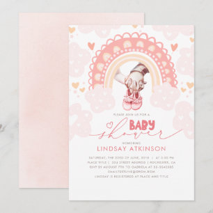 Cute Heart Boho Rainbow Pink Baby shower Kaart