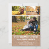 Cute Heart Burlap Wedding Three Photo Uitnodiging (Voorkant)