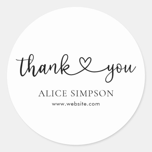 Cute Heart Calligraphy Bedankt Ronde Sticker (Voorkant)