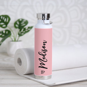 Cute Heart Calligraphy Personalized Black Pink Waterfles