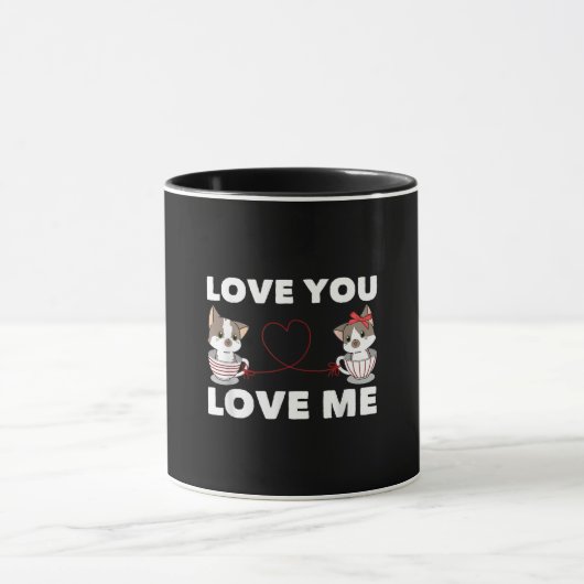 Cute Heart Cat Love Romantic Couple Kitten Gift Mok (Midden)