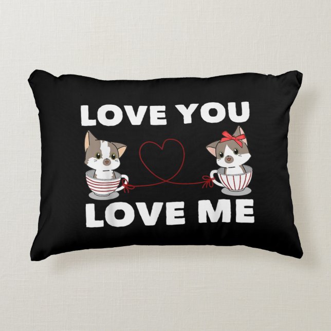 Cute Heart Cat Love Romantic Couple Kitten Lovers Accent Kussen (Voorkant)