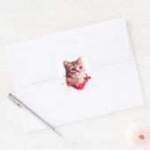 Cute Heart Cat Valentijn Vierkante Sticker (Envelop)
