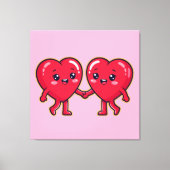 Cute Heart Characters Holding Hands Canvas Afdruk (Voorkant)