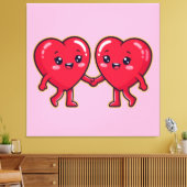 Cute Heart Characters Holding Hands Canvas Afdruk (Insitu (Woonkamer))