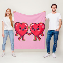 Cute Heart Characters Holding Hands Fleece Deken