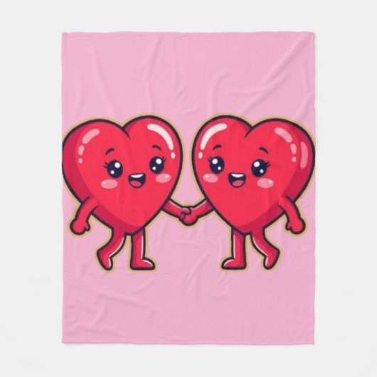 Cute Heart Characters Holding Hands Fleece Deken (Voorkant)